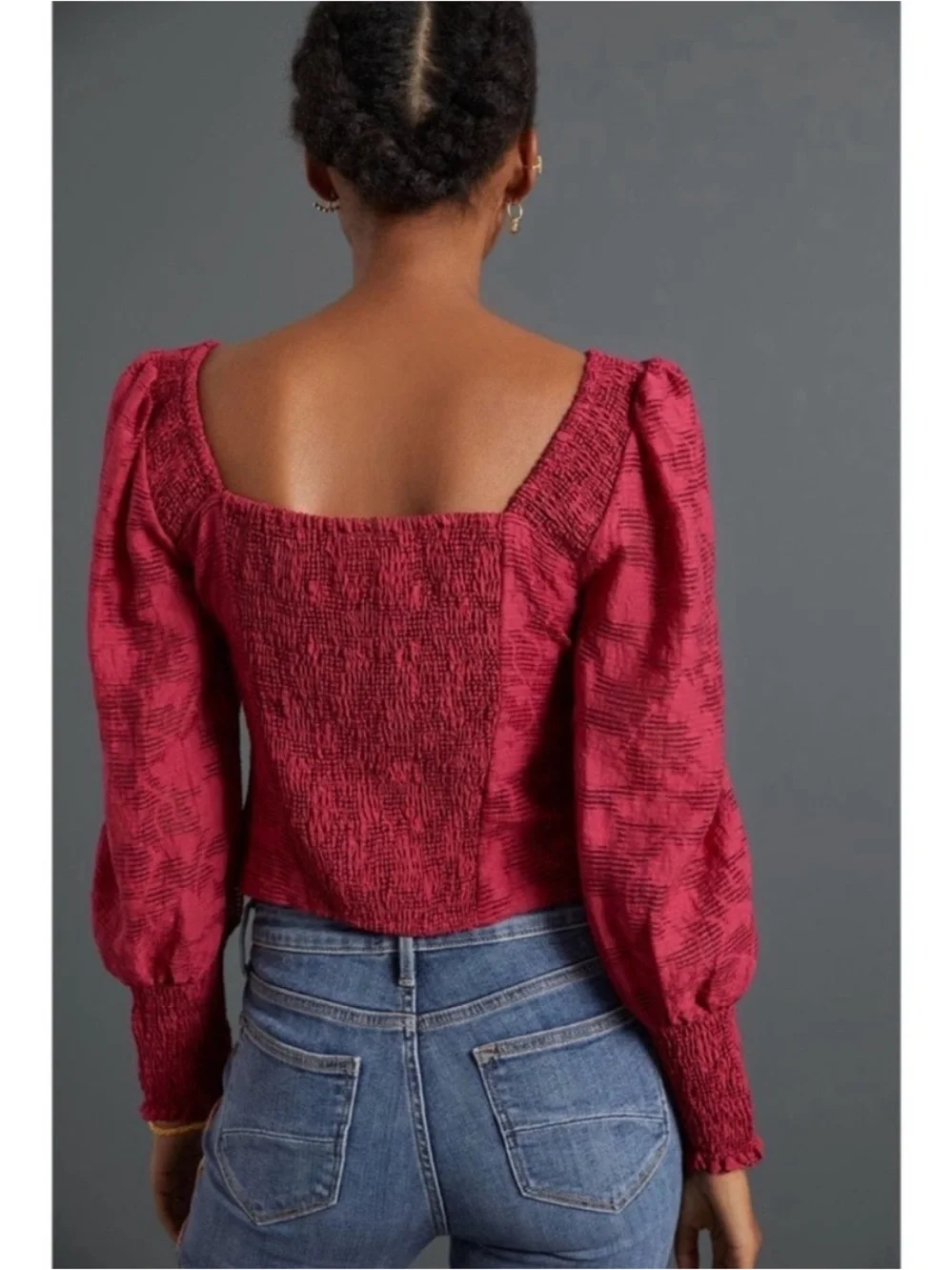 Anthropologie Square-Neck Puff Sleeve Blouse in Burgundy